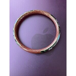 Vintage Brick Red Floral Cloisonne Enamel Bangle Bracelet Flowers